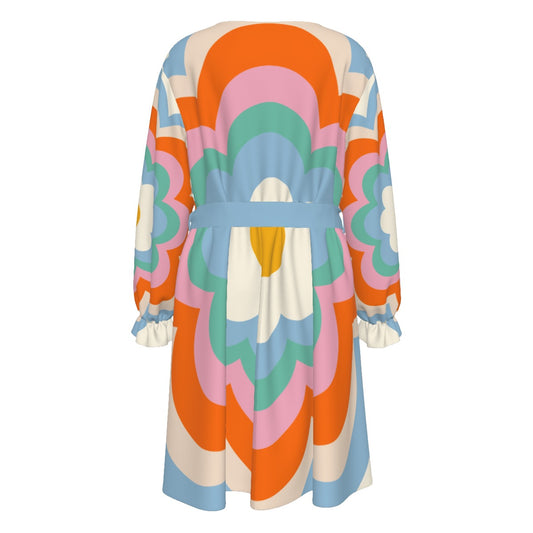 Pop Flowers Women's V-neck Dress With Waistband (Plus Size)