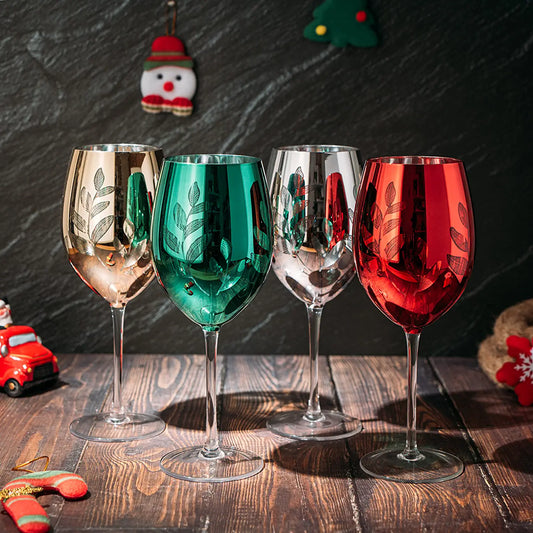 Multicolor 4-Piece Tree Stemless Wine & Water Glasses - Shining Red Green Yellow Silver, Perfect Housewarming Parties, Unique, Elegant Glassware, Glass Trees Decor, Kitchen Home Decorations (Stemmed)