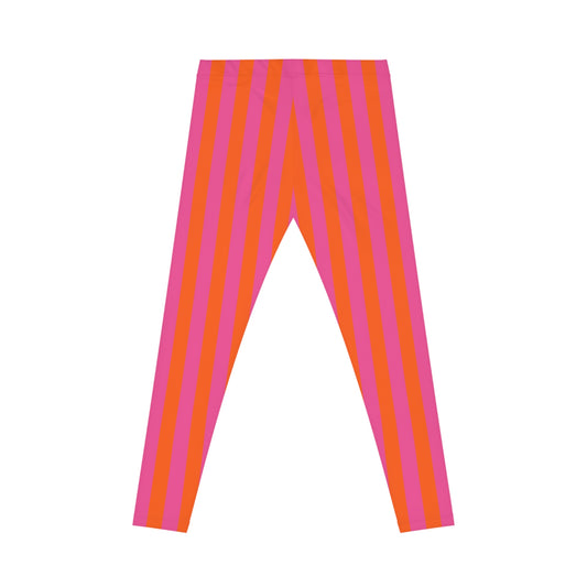 Women's Casual Leggings (AOP) Stripes pink orange