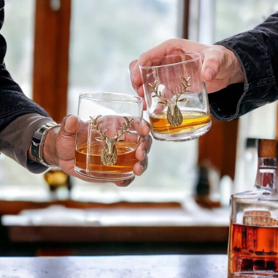 Gold Stag Deer Whiskey Glasses
