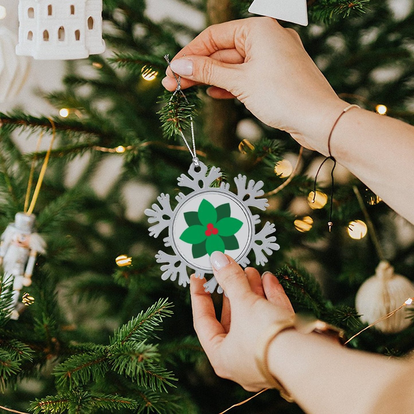 Christmas Aluminium Snowflake Decorations Green Flower