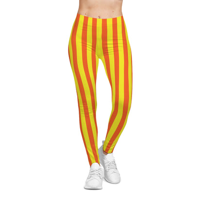 Women's Casual Leggings (AOP) Stripes yellow orange