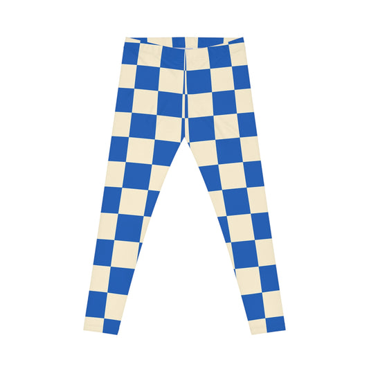 Women's Casual Leggings (AOP) Checkered blue