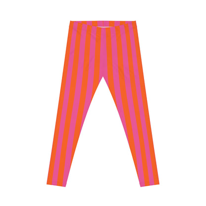 Women's Casual Leggings (AOP) Stripes pink orange