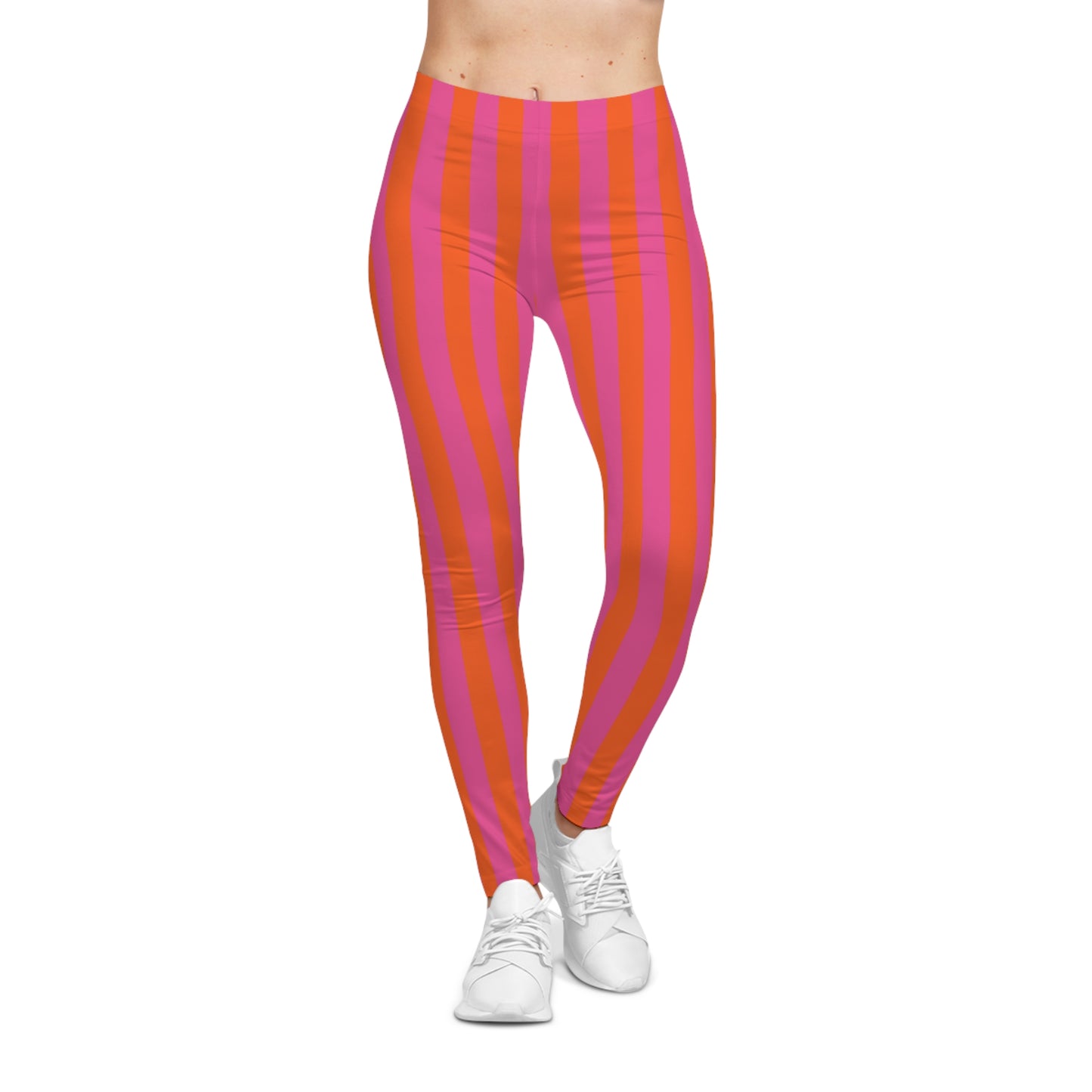 Women's Casual Leggings (AOP) Stripes pink orange