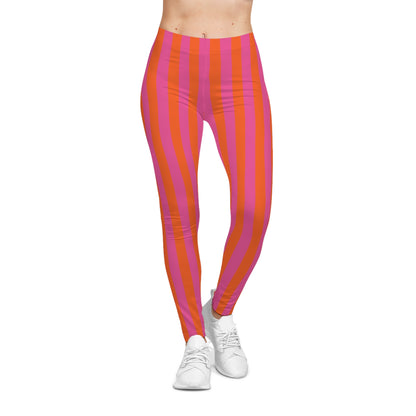 Women's Casual Leggings (AOP) Stripes pink orange