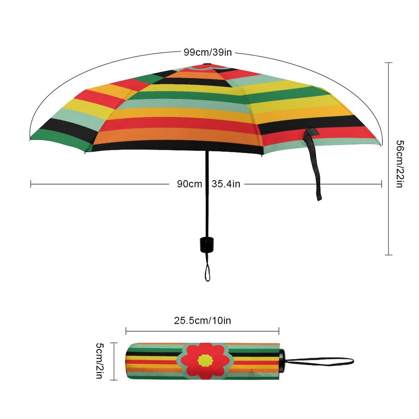 Lightweight 3-fold Umbrella Colorfull Stripes