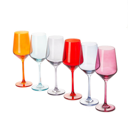 Colored Wine Glass Set, Large 12 oz Glasses Set of 6, Unique Italian Style Tall Stemmed for White& Red Wine, Water, Margarita Glasses, Color Tumbler, Gifts, Viral Beautiful Glassware - Dinner Party