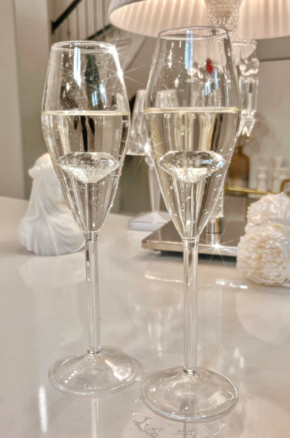 Champagne Flute Glassware | Set of 2, 7.8 OZ | Diamond Stemmed Glass, Gift for Her