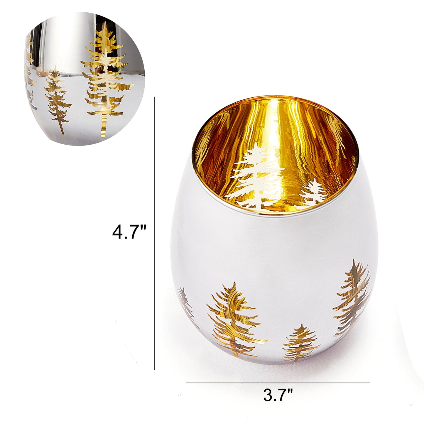 Crystal Christmas Tree Stemless Wine & Water Glasses - Set of 2 - Holiday Themed Vibrant Gold Etched Winter Snow Wonderland Frosted Glass, Perfect For Seasonal Parties, Gifts for Him & Her Trees Décor