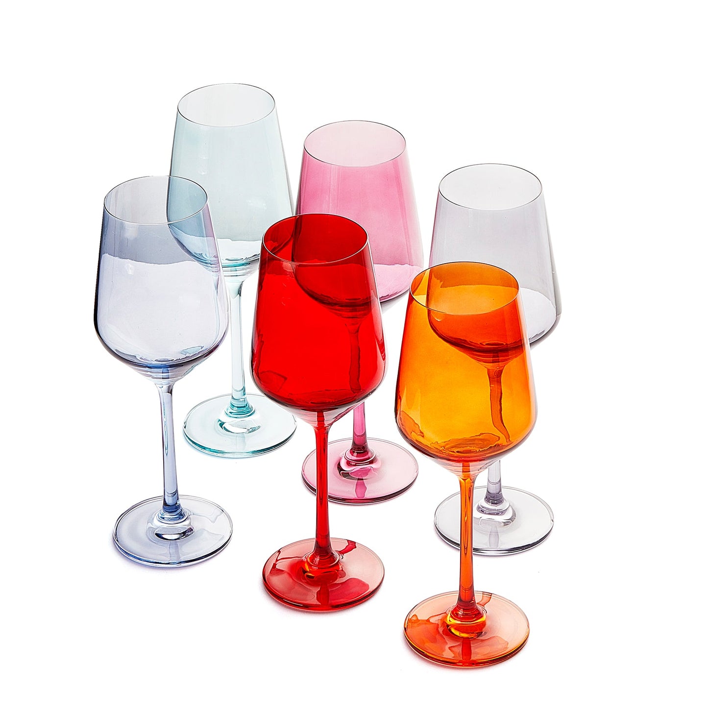 Colored Wine Glass Set, Large 12 oz Glasses Set of 6, Unique Italian Style Tall Stemmed for White& Red Wine, Water, Margarita Glasses, Color Tumbler, Gifts, Viral Beautiful Glassware - Dinner Party