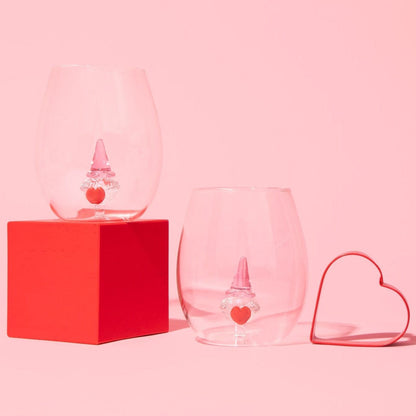 3D Gnome Heart Stemless Glasses