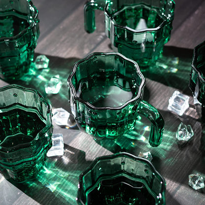 Cactus Stackable Glasses, Stacktus Gifts, Set of 6-10 oz Cactus Shape Glasses With Handles Green Glass Blown Figurines Plant Decorations for Parties 3.5" H 5" W - Copyright Design, Patent Pending