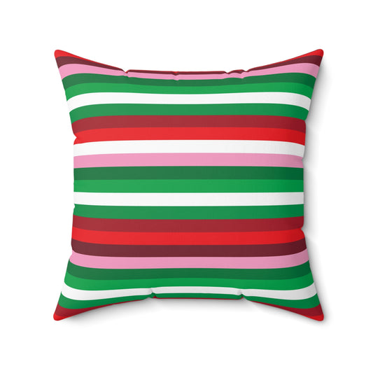 Faux Suede Square Pillow Christmas Stripes 2