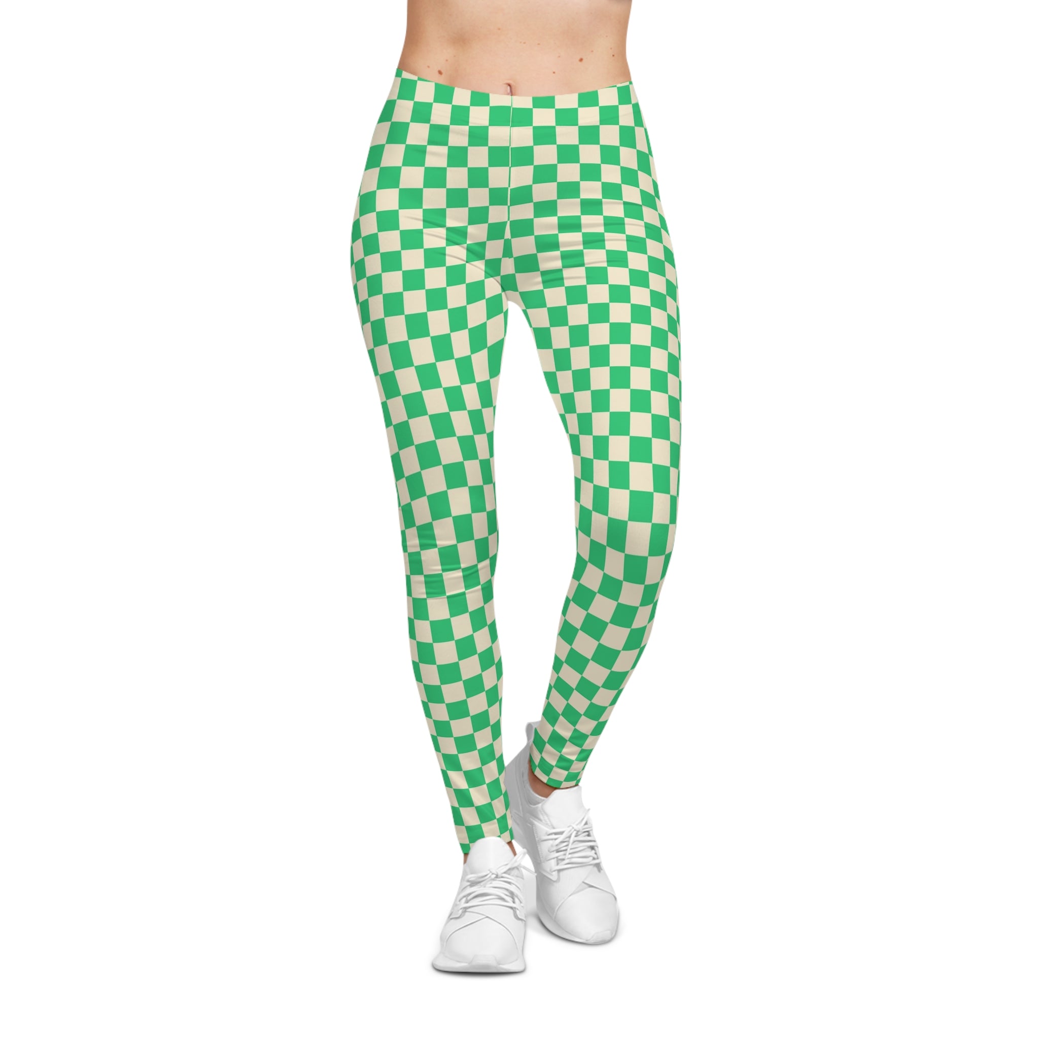 Women's Casual Leggings (AOP) Checkered green