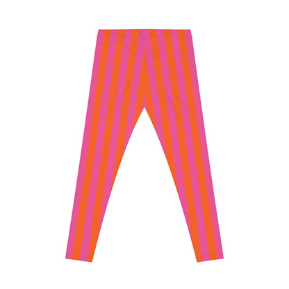 Women's Casual Leggings (AOP) Stripes pink orange