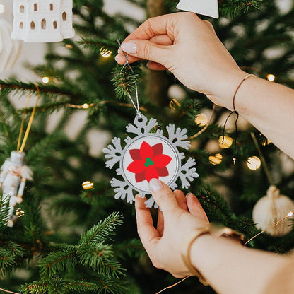 Christmas Aluminium Snowflake Decorations Red Flowers