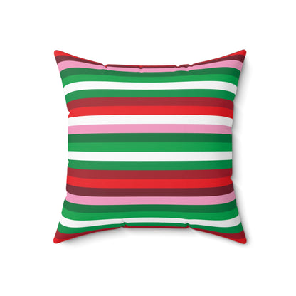 Faux Suede Square Pillow Christmas Stripes 2