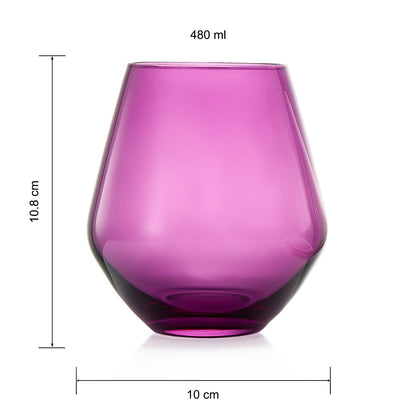 Amethyst & Rose Colored Wine Glasses For Everyday, Girlfriend, Wife, Valentines Day | Set of 2 | Large 16 oz Stemless Glasses, Purple, Red Pink Italian Style, Water, Tumbler Beautiful Hand-Blown Glass