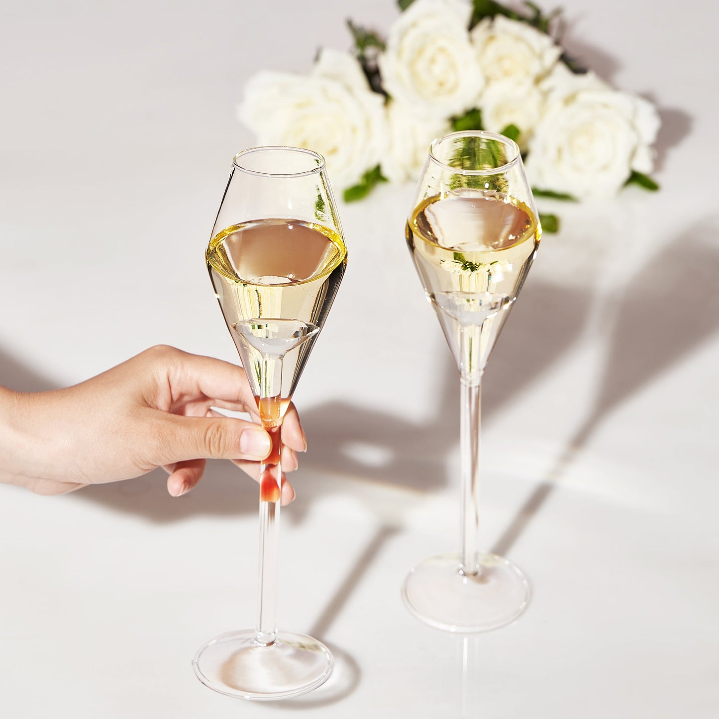 Champagne Flute Glassware | Set of 2, 7.8 OZ | Diamond Stemmed Glass, Gift for Her