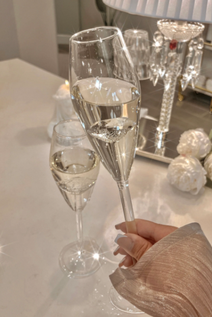 Champagne Flute Glassware | Set of 2, 7.8 OZ | Diamond Stemmed Glass, Gift for Her