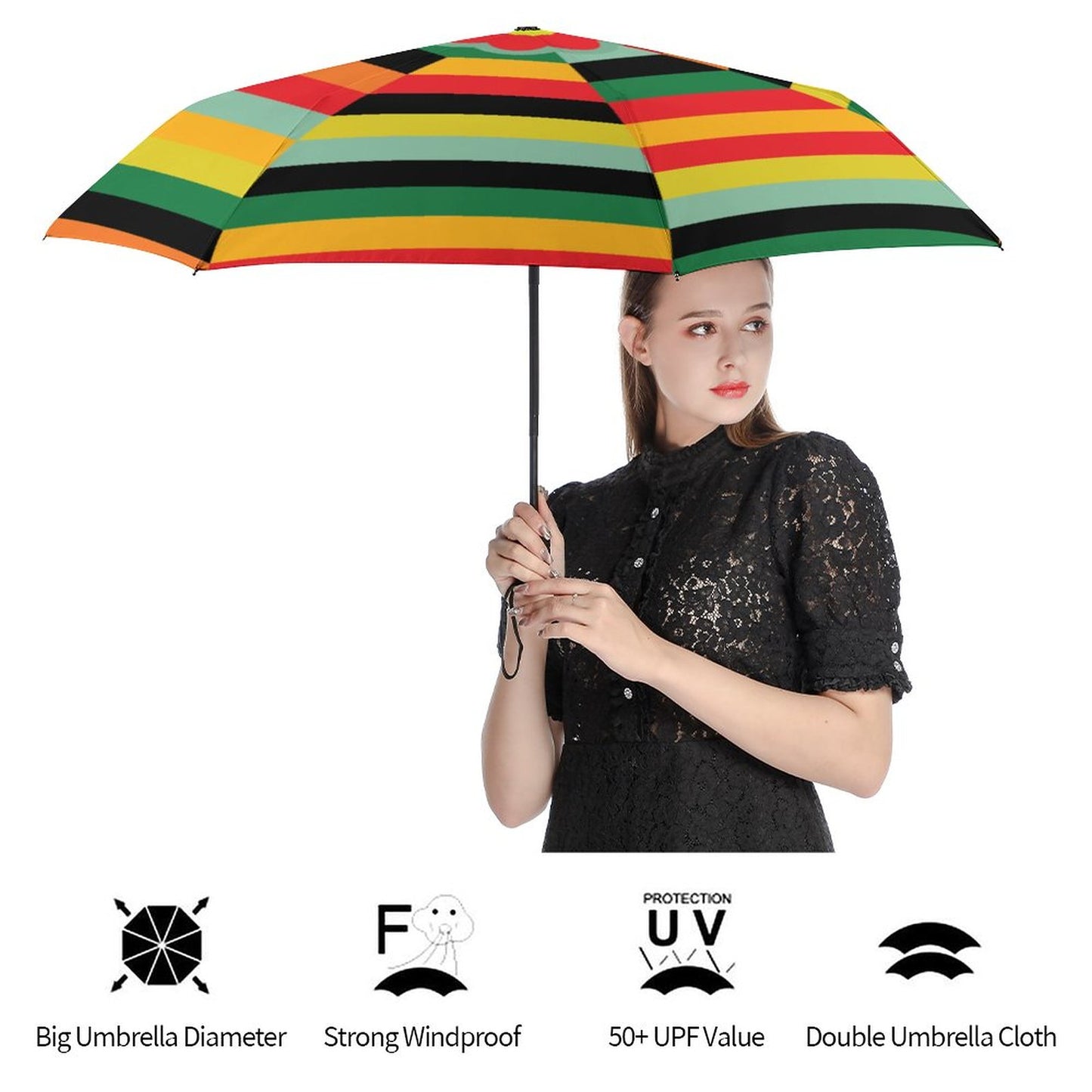 Lightweight 3-fold Umbrella Colorfull Stripes