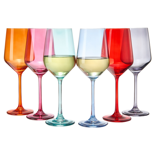 Colored Wine Glass Set, Large 12 oz Glasses Set of 6, Unique Italian Style Tall Stemmed for White& Red Wine, Water, Margarita Glasses, Color Tumbler, Gifts, Viral Beautiful Glassware - Dinner Party