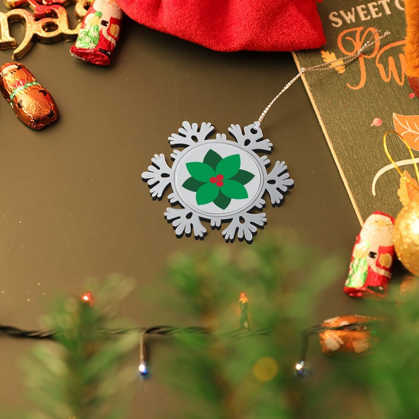 Christmas Aluminium Snowflake Decorations Green Flower