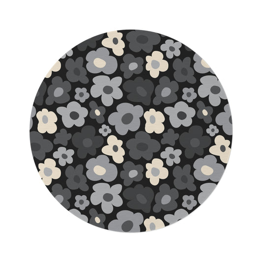 Round Rug Flowers grey