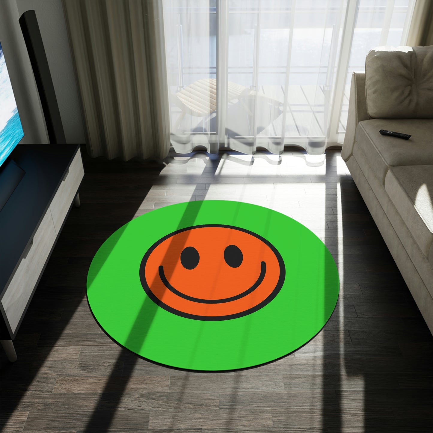 Round Rug Happy Face pattern orange/green