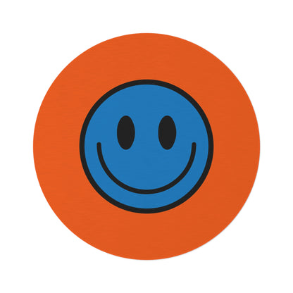 Round Rug Happy Face pattern blue/orange