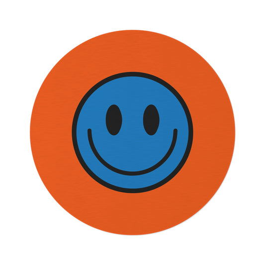 Round Rug Happy Face pattern blue/orange