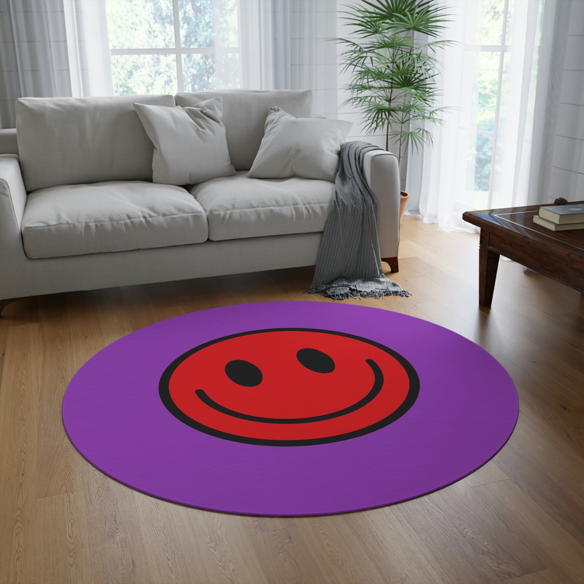 Round Rug Happy Face pattern red/purple