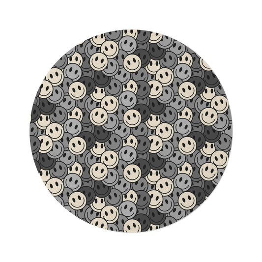 Round Rug Happy Face pattern 2 grey