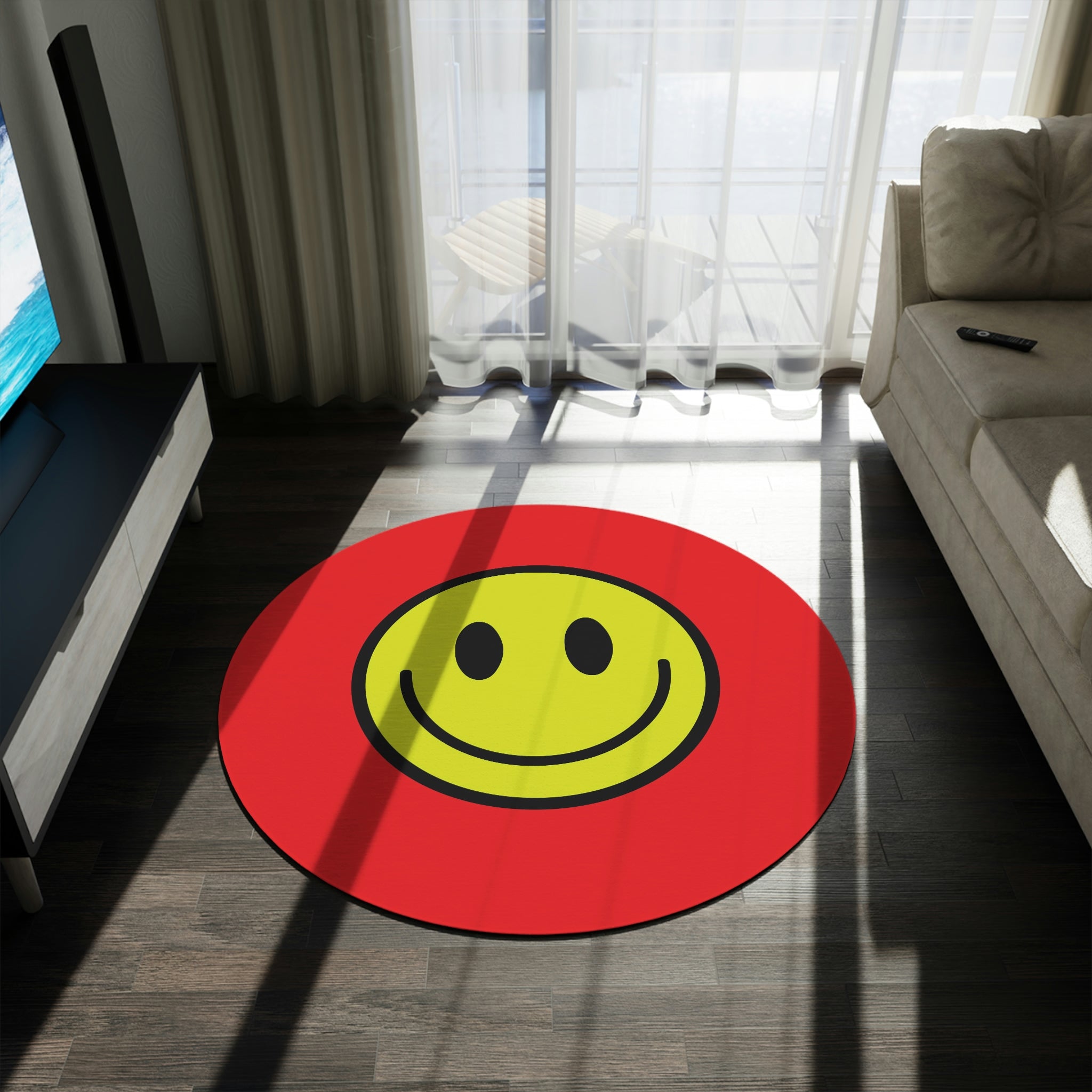 Round Rug Happy Face pattern pistachio/red