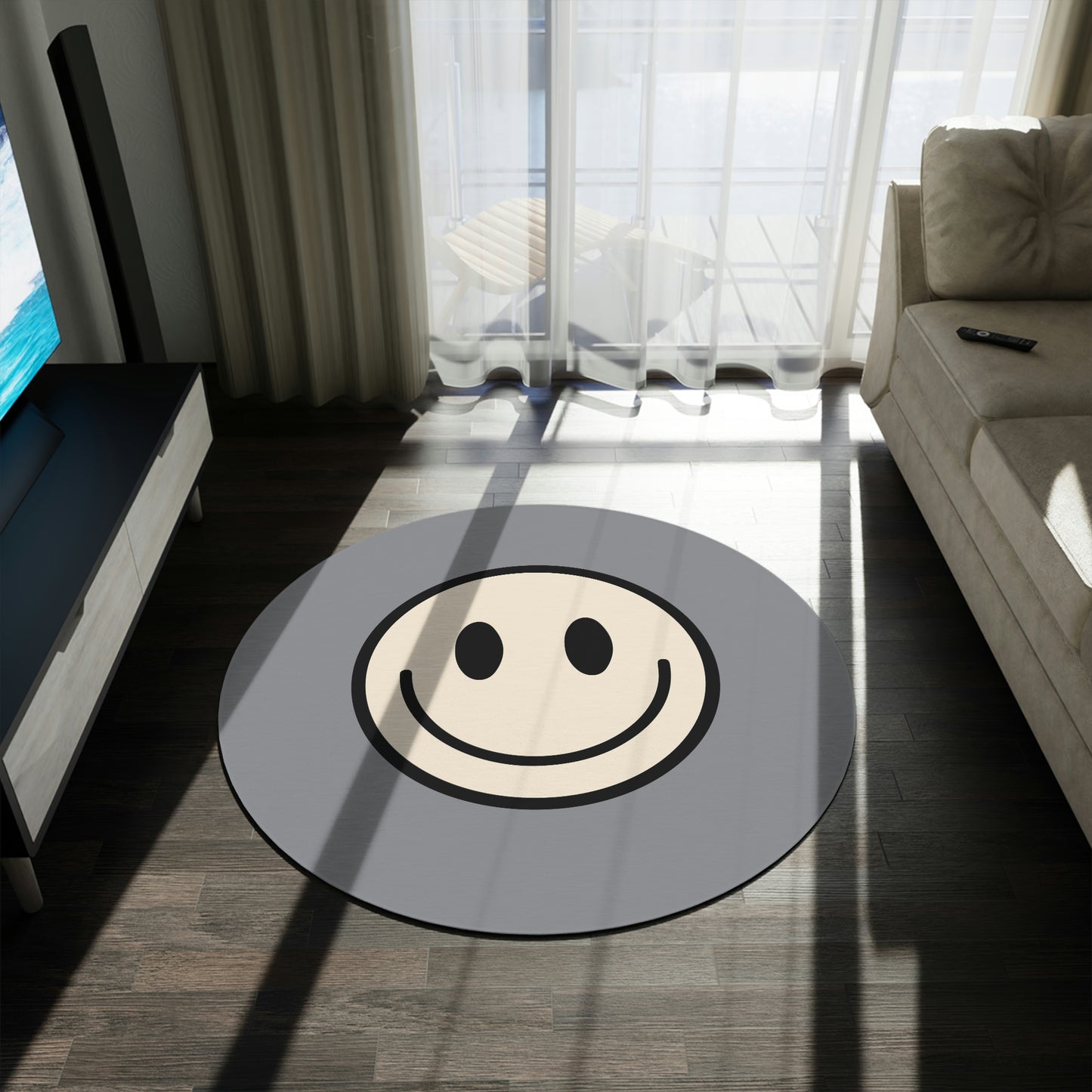 Round Rug Happy Face off white