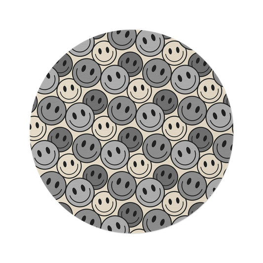 Round Rug Happy Face pattern 1 grey