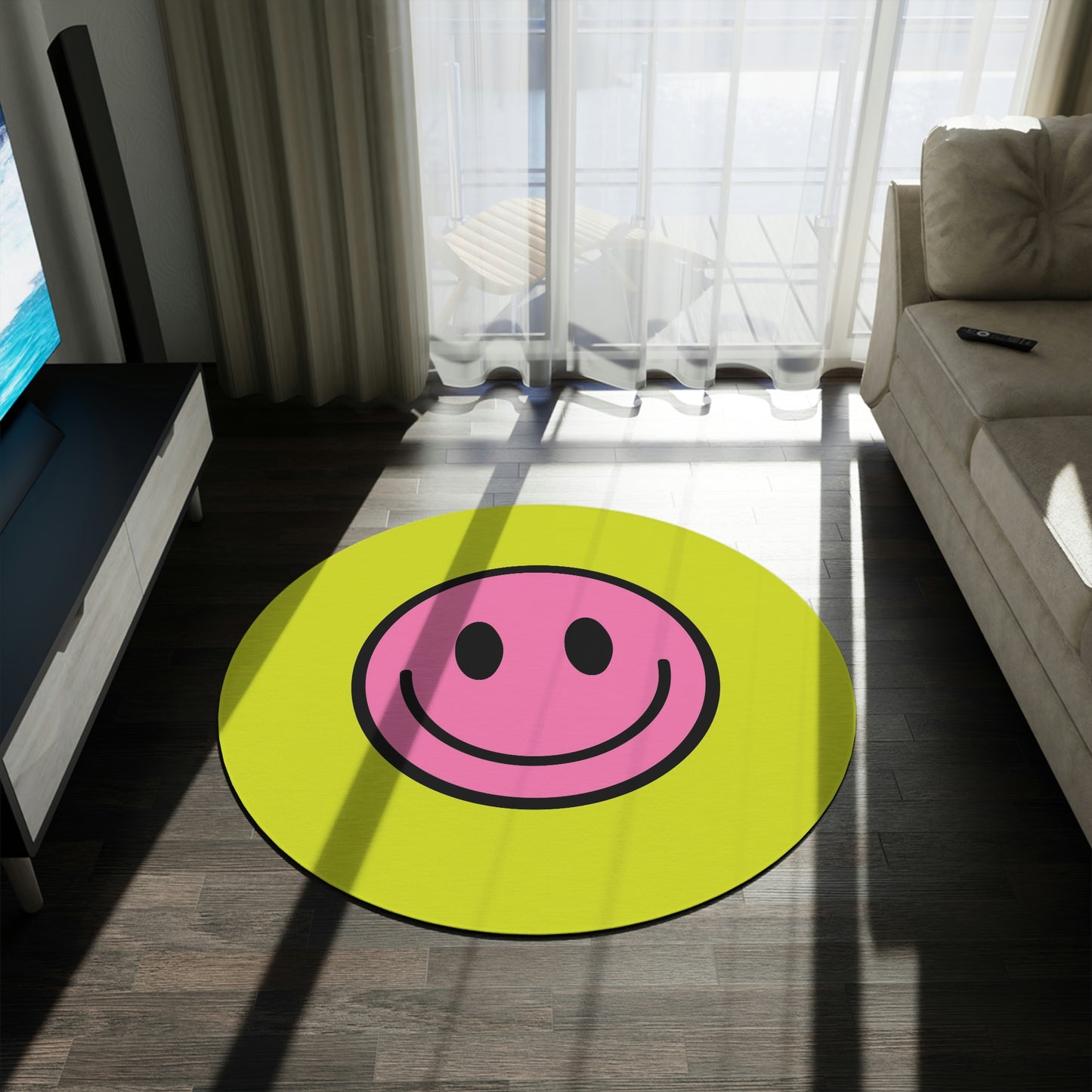 Round Rug Happy Face pattern pink/pistachio