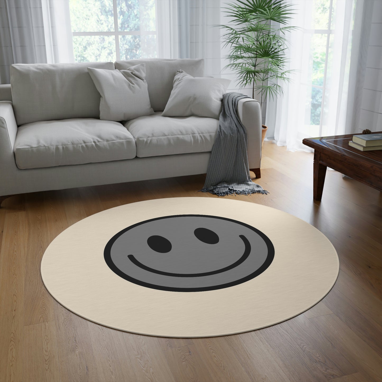 Round Rug Happy Face grey