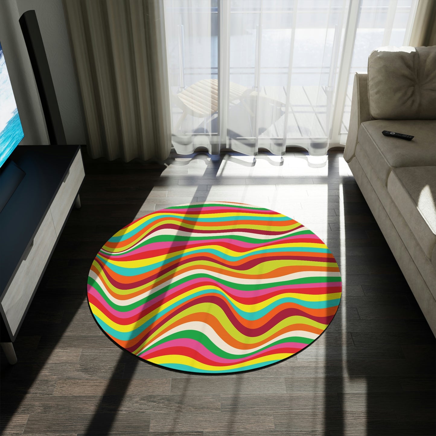 Round Rug Waves rainbow