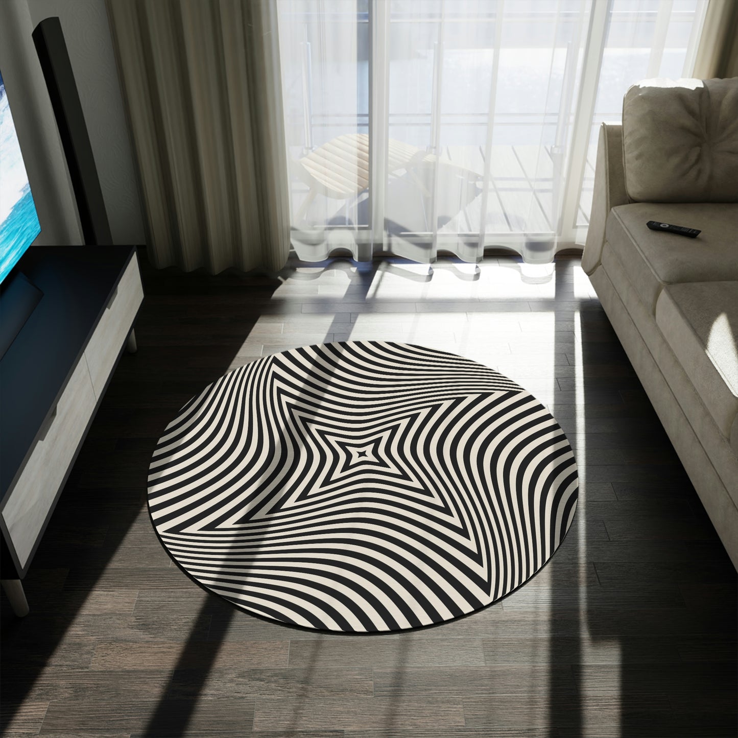 Round Rug Optical grey 1