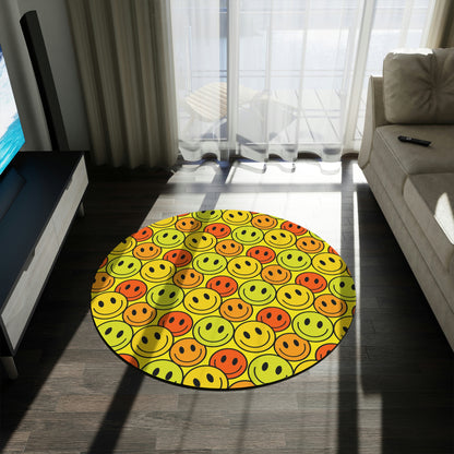 Round Rug Happy Face pattern yellow/orange