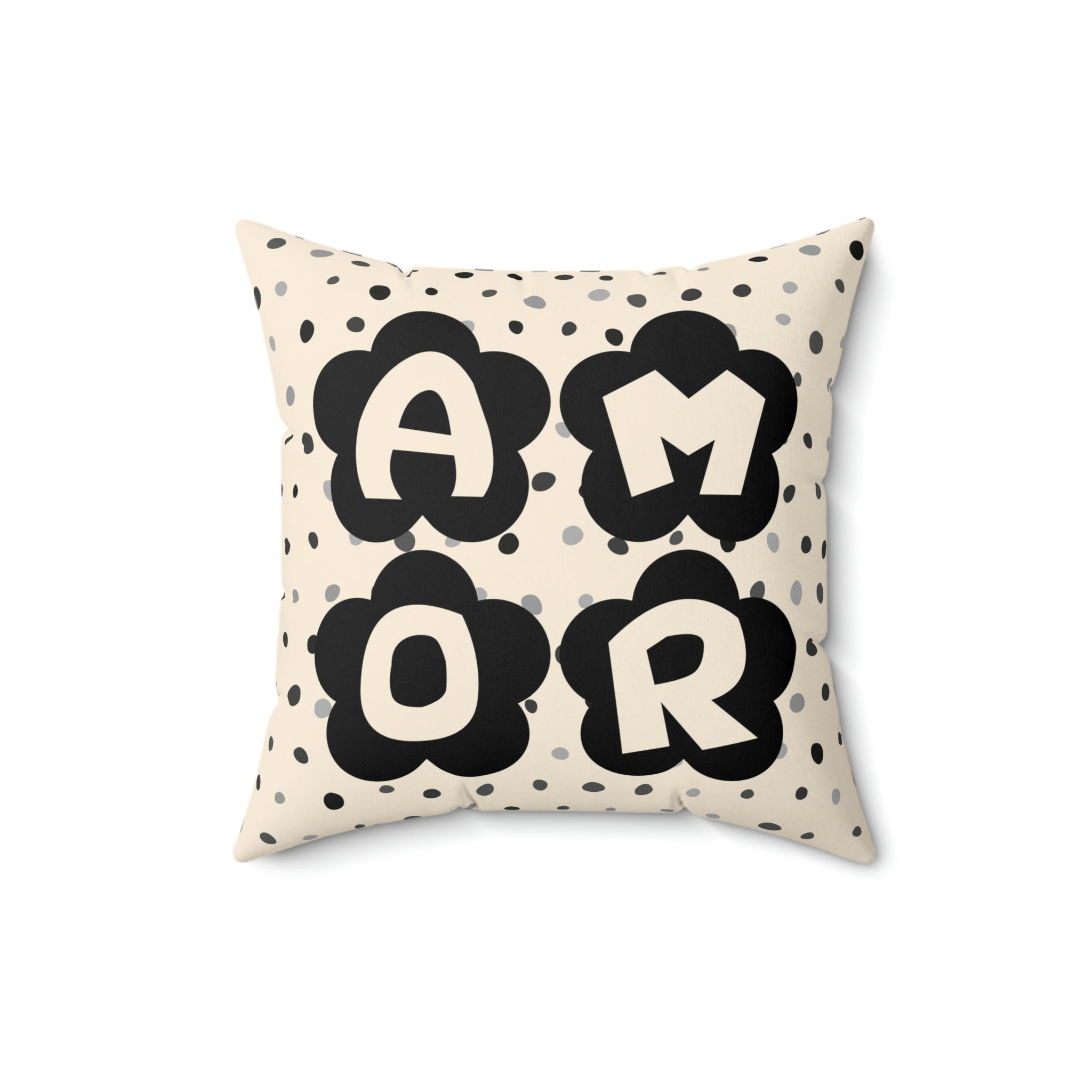 Love Spun Polyester Pillow Amor flower black