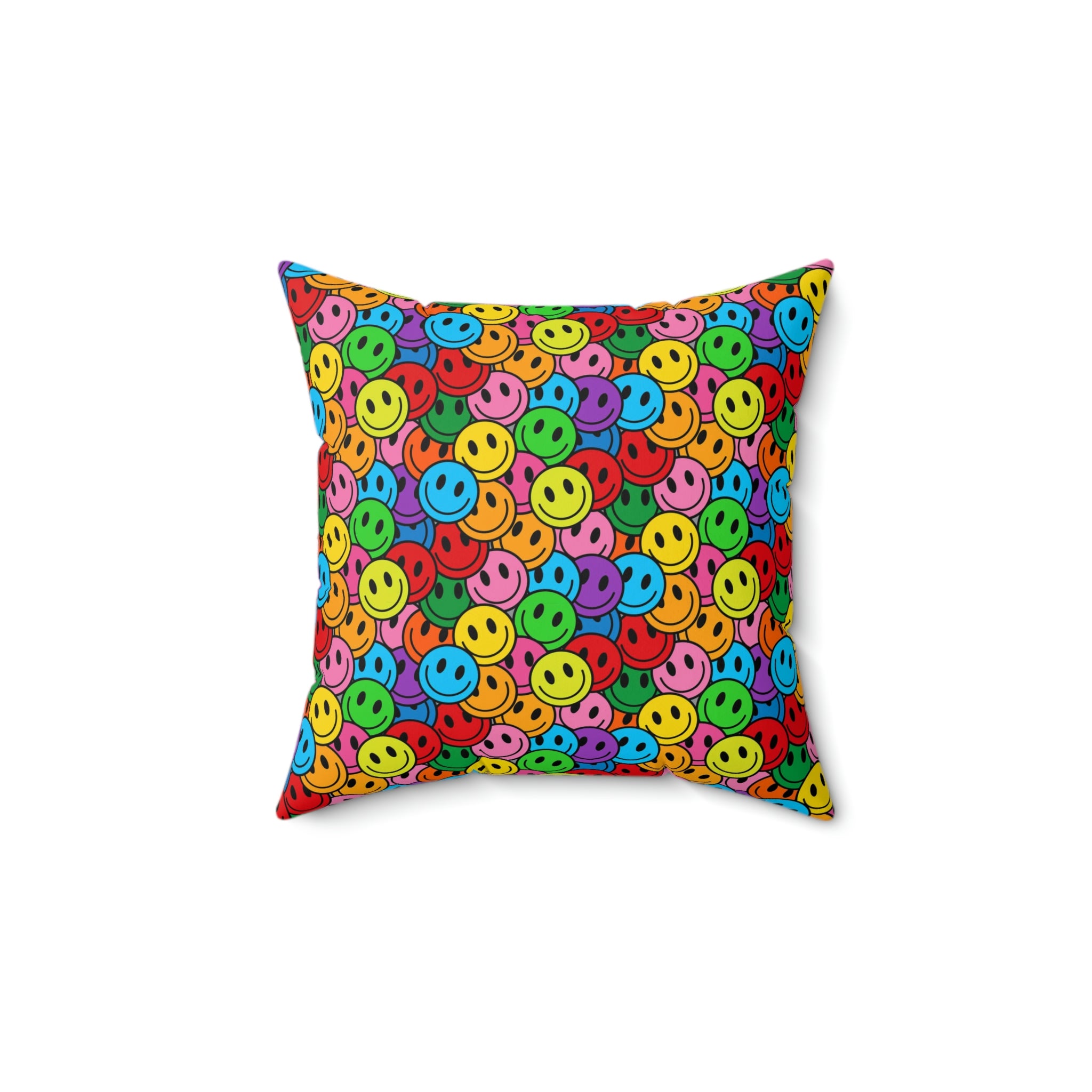 Spun Polyester Pillow Happy Face rainbow colors pattern s