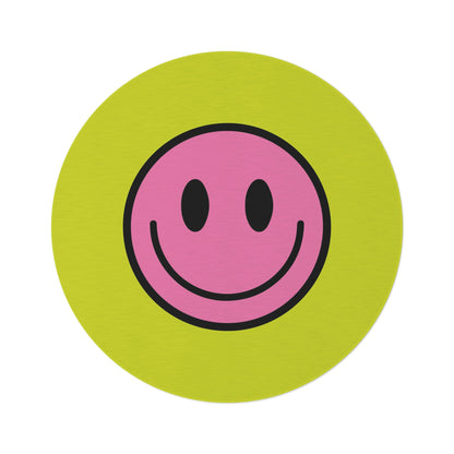 Round Rug Happy Face pattern pink/pistachio