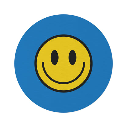 Round Rug Happy Face pattern yellow/blue