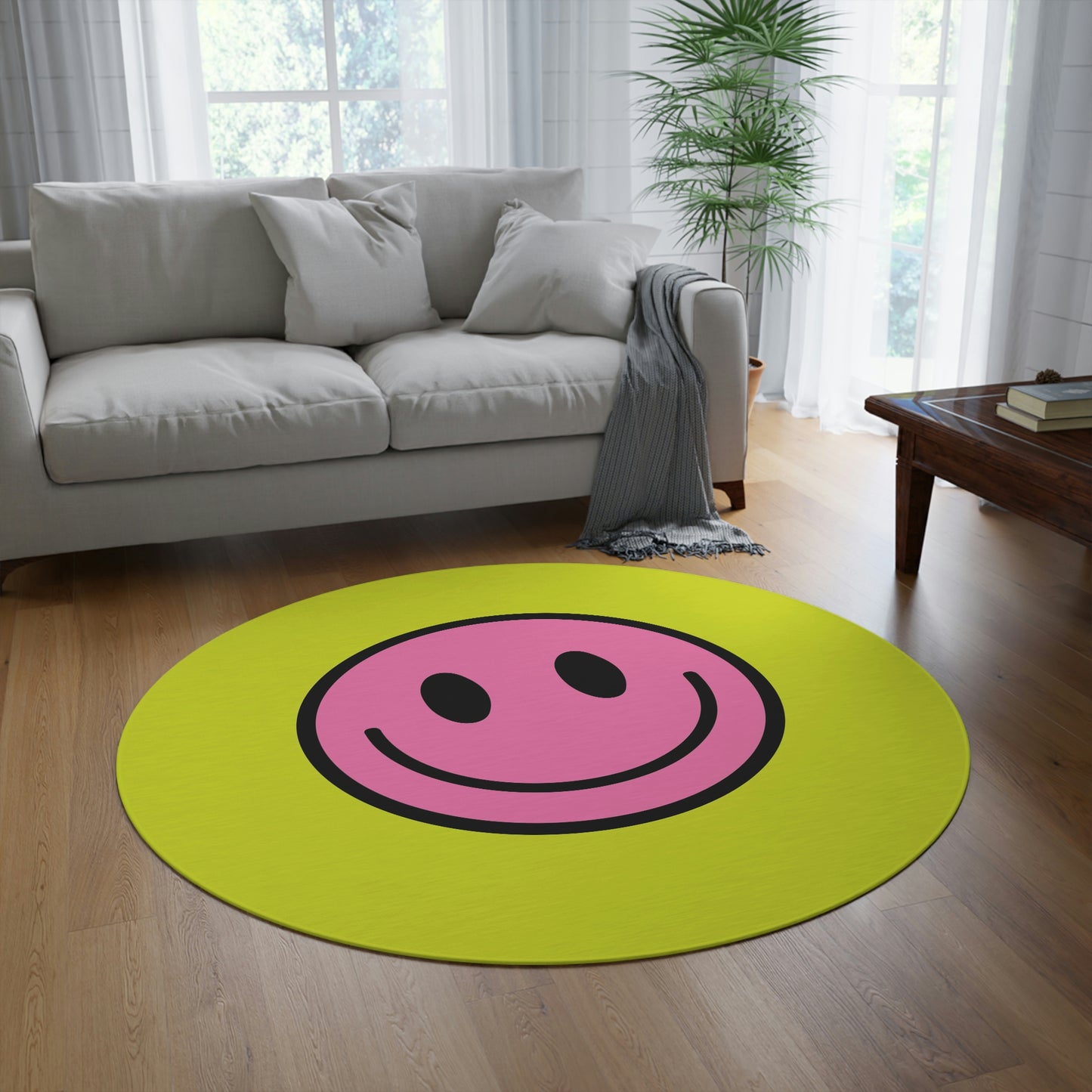 Round Rug Happy Face pattern pink/pistachio