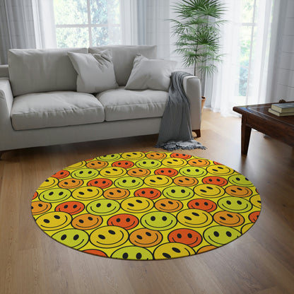 Round Rug Happy Face pattern yellow/orange