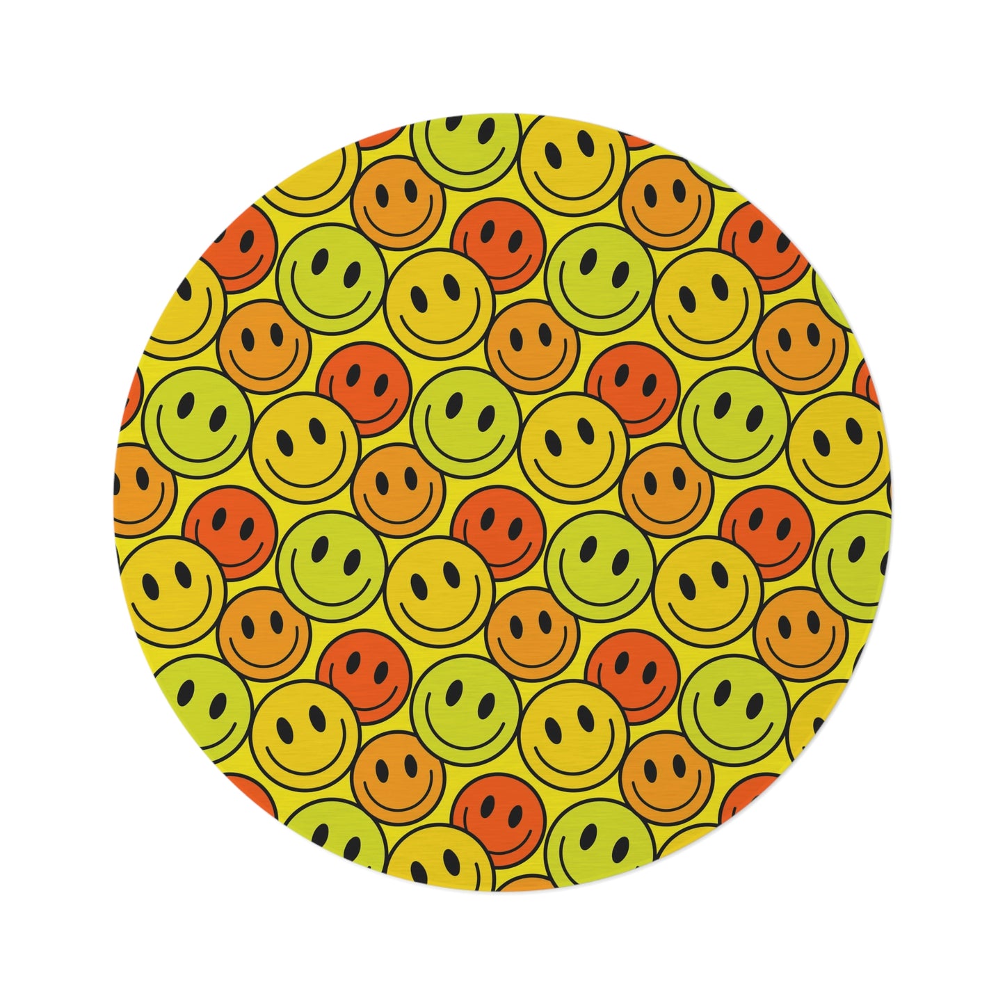 Round Rug Happy Face pattern yellow/orange