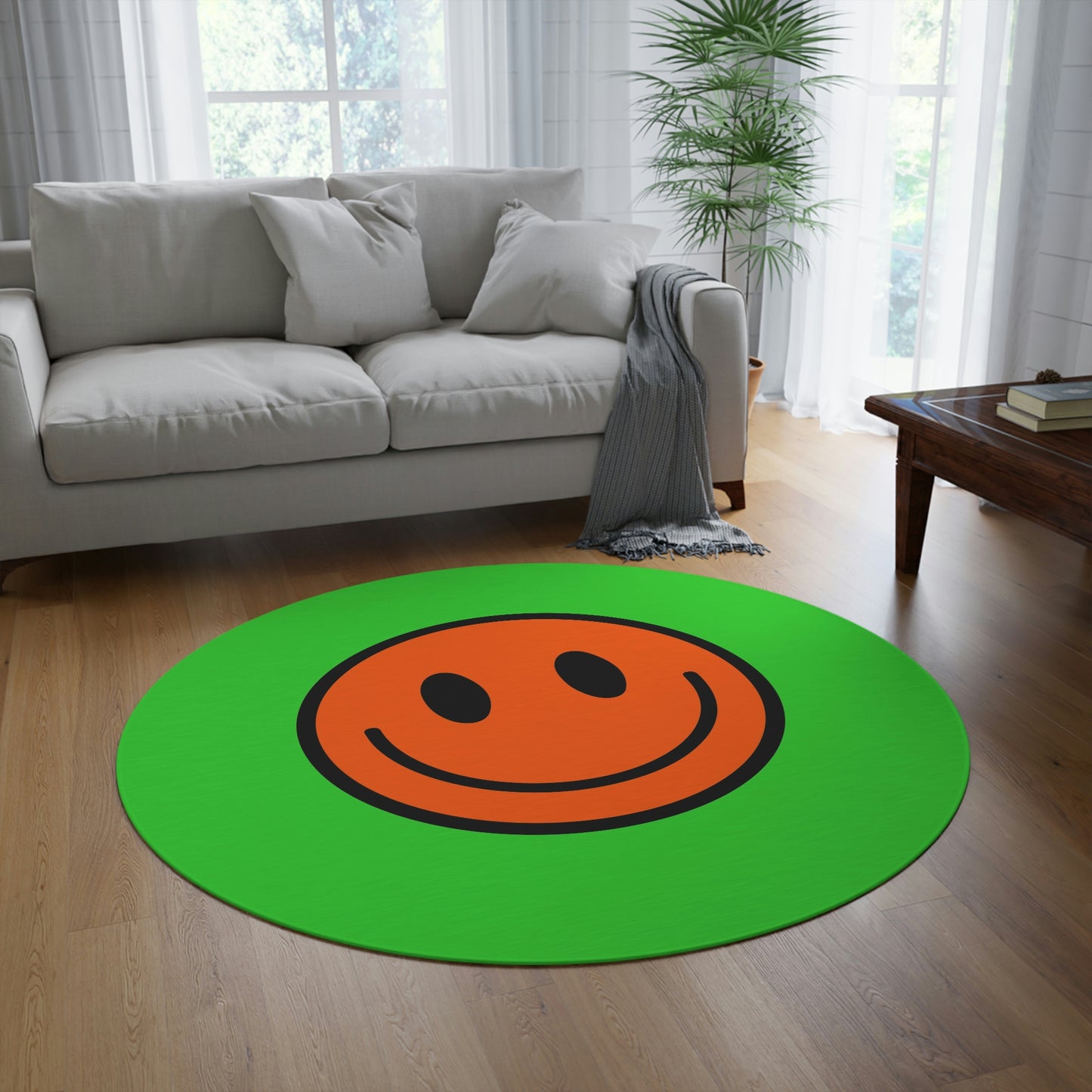 Round Rug Happy Face pattern orange/green